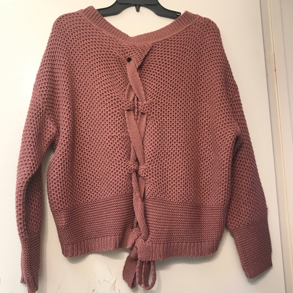 Knit mauve tie up sweater